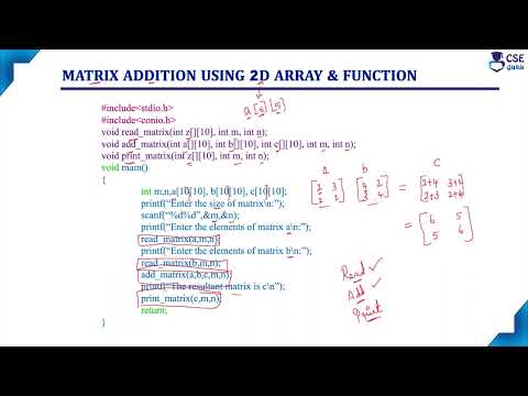 Matrix Addition using Array & Function | #functions&arrays | Lec 124 | C Programming Tutorial