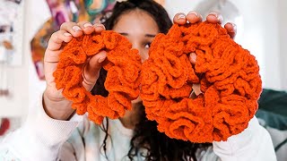 DIY crochet ruffle hair scrunchies perfect for beginners | made from unraveled repurposed yarn