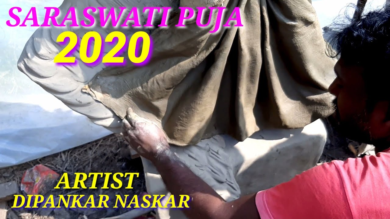 MAKING SARASWATI IDOL . MURTI MAKING PROGRESS AT RAYNAGAR 2020 . SARASWATI PUJA FESTIVAL 2020