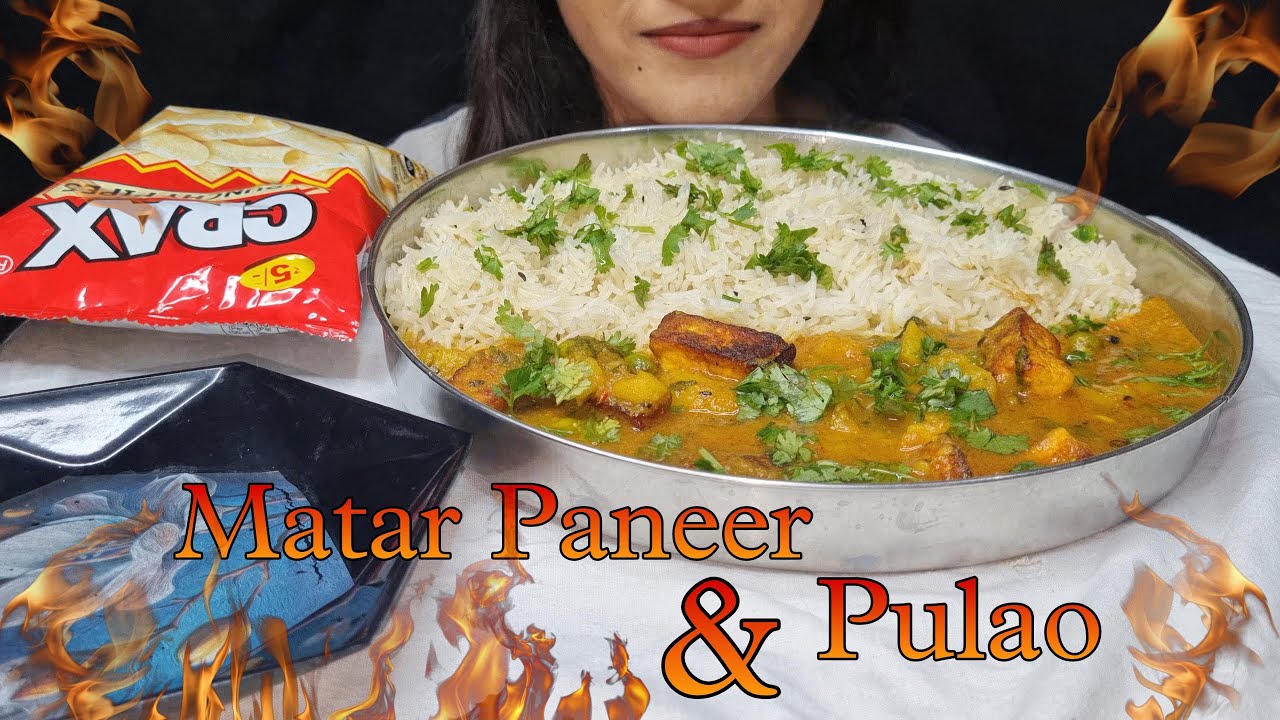 Eating Spicy🔥 Matar Paneer and Pulao with salted pipes | Indian Food Mukbang ASMR 🤤