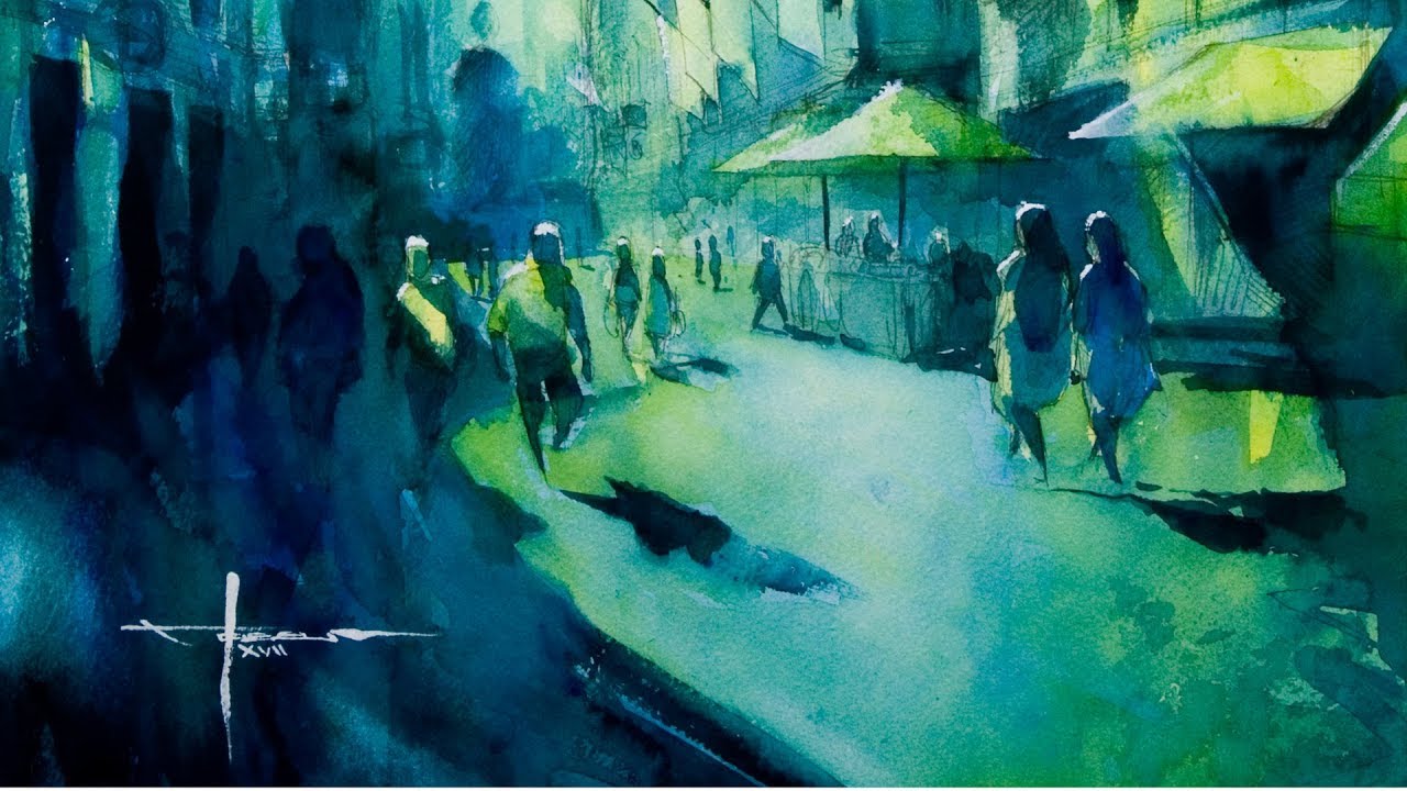 Watercolor - Speed painting - Vienna Cityscape 3 - Timelapse