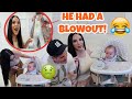 BABY TRIES SOLID FOOD FOR THE FIRST TIME! BABY BLOWOUT LOL