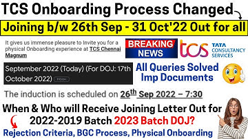 TCS Onboarding Joining Process & Criteria Changed | TCS Physical Joining Region-wise 2022-2019 Batch