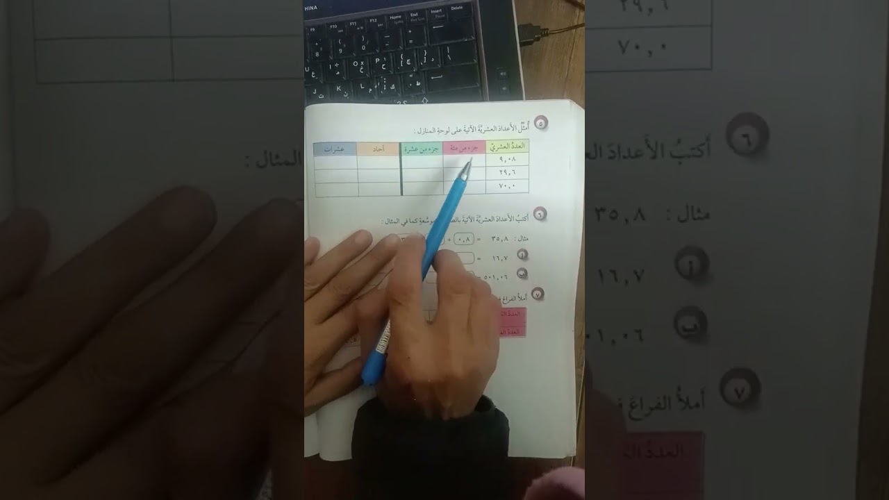 تكملة درس الاعداد العشرية وحل الانشطة بالدرس رياضيات رابع 