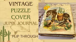 SOLD - Large Antique Puzzle Cover Junk Journal Flip Through by Hyperstamper