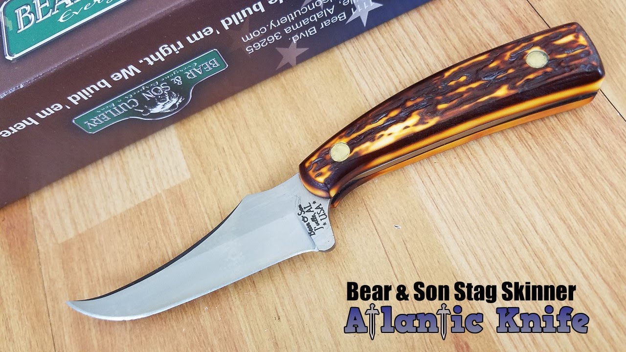 Bear /& Son Cutlery 577 Genuine India Stag Bone Fingergroove Skinner with Leather Sheath Knife 9 1//4