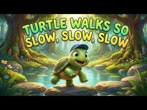 Turtle walks so slow, slow, slow - Nursery Rhyme Song for Kids