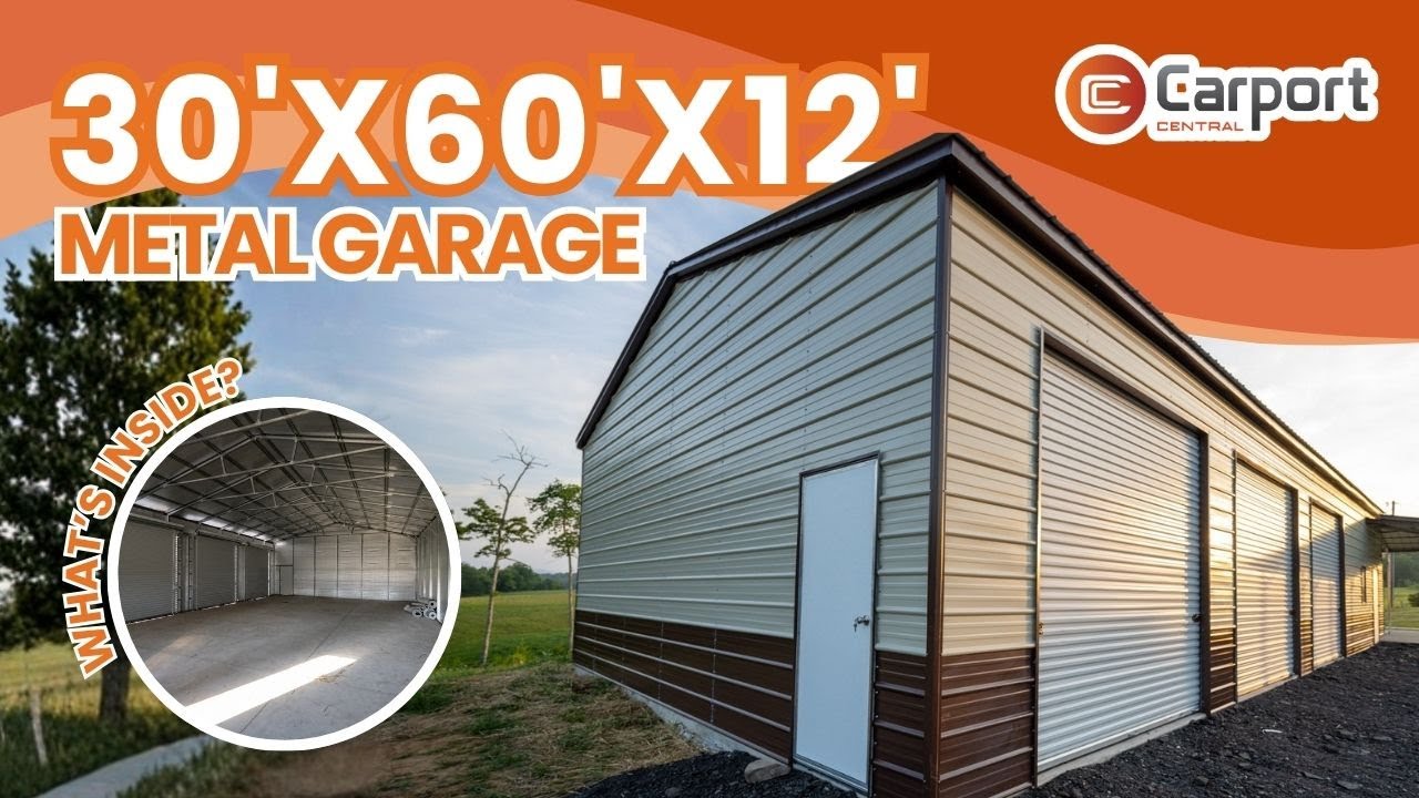 30’ x 60’ x 12’ Triple Wide Garage w/ Dual Lean-Tos