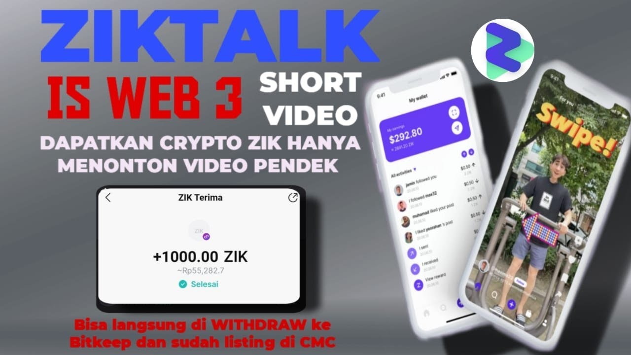 APP VIDEO SHORT ZIKTALK BERBASIS WEB 3 DAPATKAN CRYPTO ZIK BISA LANGSUNG DI WITHDRAW KE BITKEEP