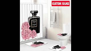 Chanel Coco Type 8 Shower Curtain Waterproof Luxury Bathroom Mat Set Luxury Brand kamitesu com