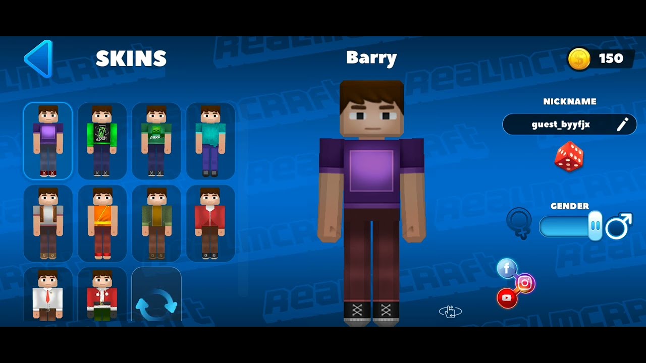 Realmcraft with skin export to Minecraft gameplay 301(IOS ' android