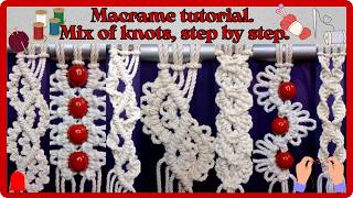 Macrame tutorial. Mix of knots, step by step.