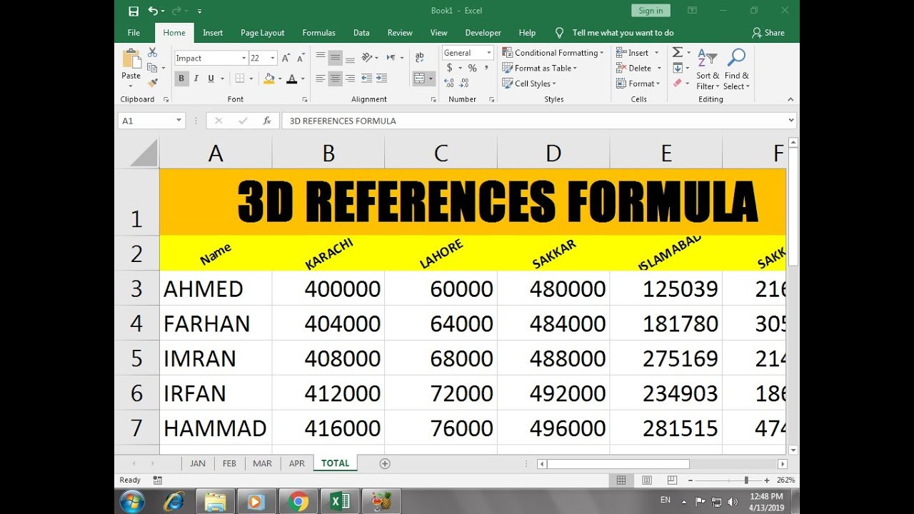 how-to-use-3d-references-formula-on-excel-hindi-2019-youtube