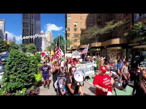 Large protest is taking place in Manhattan in New York City against the vaccine pass