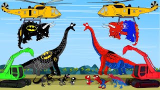 SPIDER BRACHIOSAURUS vs BATMAN TRICERATOPS vs T-REX, Excavator, Airplane: Dinosaurs King Monsters?