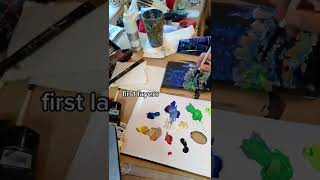 Celebrity Painting on a black wash canvas, forest landscape acrylic reverse painting process Net Worth