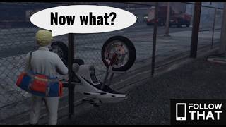 How do you get out of that? When Oppressor MK1 gets stuck in a fence in GTA Online mission