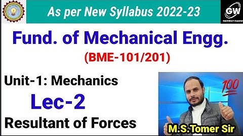 Lec-2 | Unit-1 I INTRODUCTION TO MECHANICS IFund.of Mech.Engg.Iby M.S.Tomer