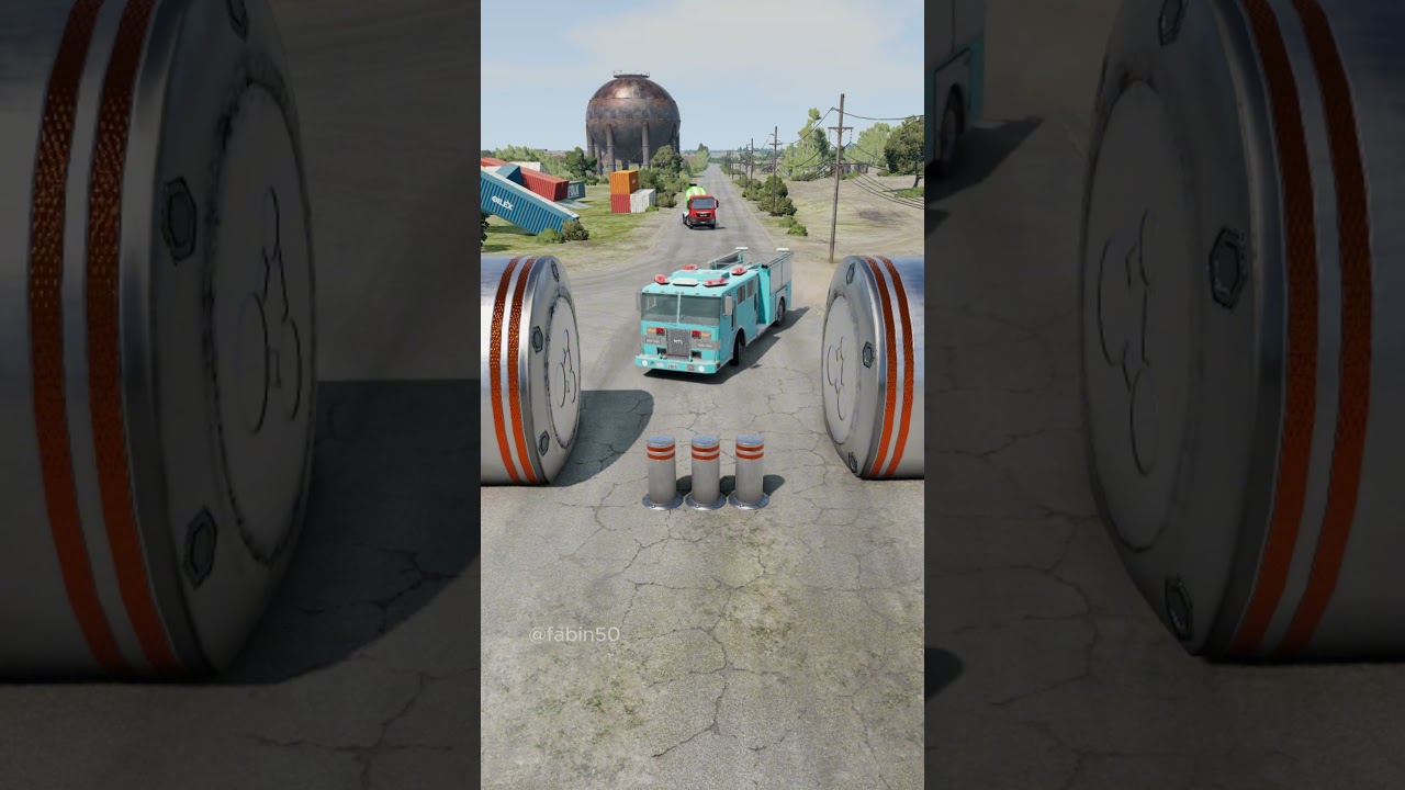 City bus & Fire Truck vs Hydraulic Crush - BeamNG.Drive 