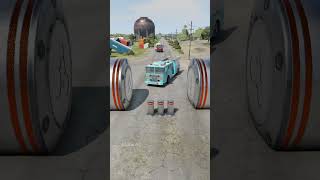 City bus & Fire Truck vs Hydraulic Crush - BeamNG.Drive #beamngdrive screenshot 4