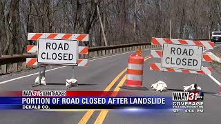DeKalb County road closed after road sinks, landslide