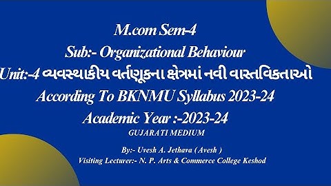 #M.COM SEM-4 ORGANIZATIONAL BEHAVIOUR UNIT-4 New Realities in the Field of Organizational Behaviour