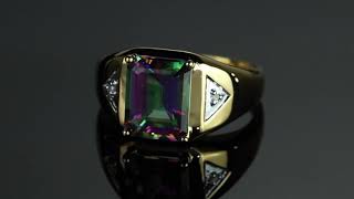 Men's Emerald-Cut Genuine Mystic Fire Topaz Ring 3.20 TCW In 18k Gold Over Sterling Silver