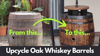 How to turn an old whiskey barrel into a modern drinks table.