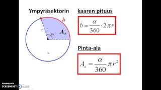 Ympyrän sektorin kaari ja ala. Ympyrän jänne ja segmentin ala.