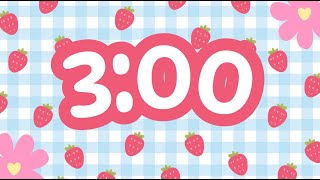 🍓 Sweet Strawberry Countdown 3 Minute Timer | Cute & Aesthetic Checkered Background 🎀