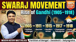 Swaraj Movement &amp; Rise of Mahatma Gandhi (1905–1918) Complete | Bengal Partition to Satyagraha