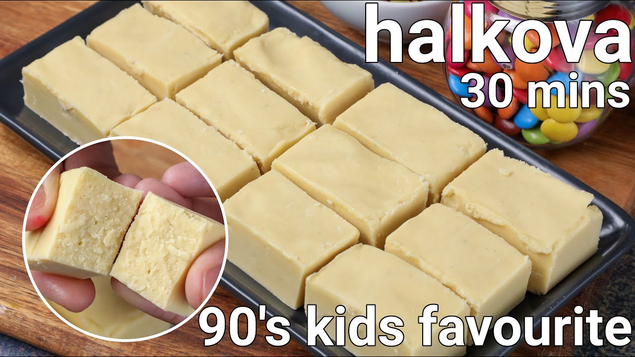 halkova recipe - 90's kids favourite sweet snack | palkova barfi dessert snack | maida barfi