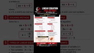 📚 Linear Equation Full Details | Easy Trick + Formula + Example | Learn with TAMAL SIR ✨ #equation