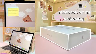 aesthetic macbook air m1 (silver) unboxing  💻✨ | quick setup, tutorials, asmr 🧸