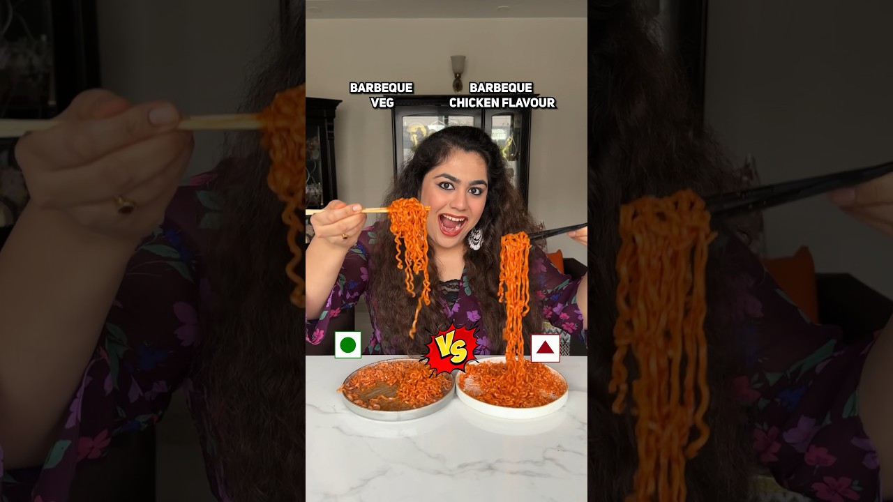 🍜NEWLY LAUNCHED Maggi&rsquo;s BBQ Ramen Review! Veg vs. Non veg. Ramen Review #foodchallenge