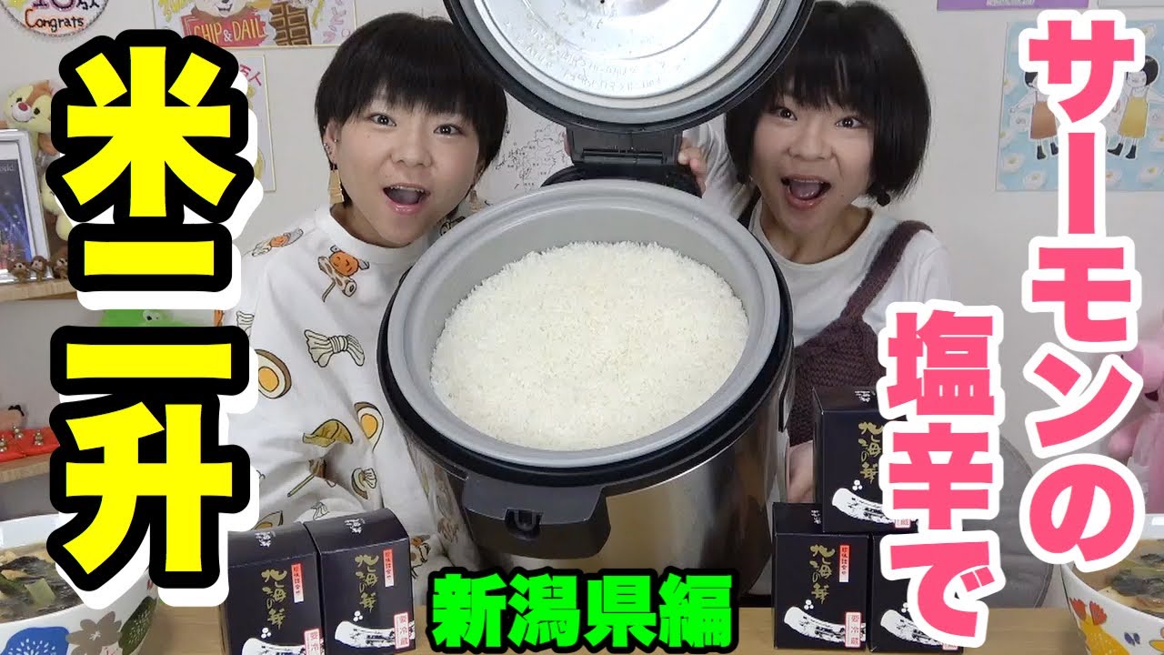 【大食い】サーモンの塩辛でお米二升！４７都道府県ご飯のお供新潟県編！【双子】