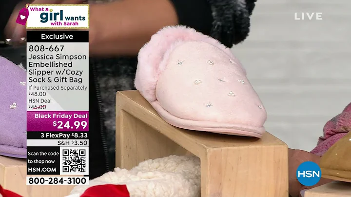 Jessica Simpson Embellished Slipper with Cozy Sock   Gif...