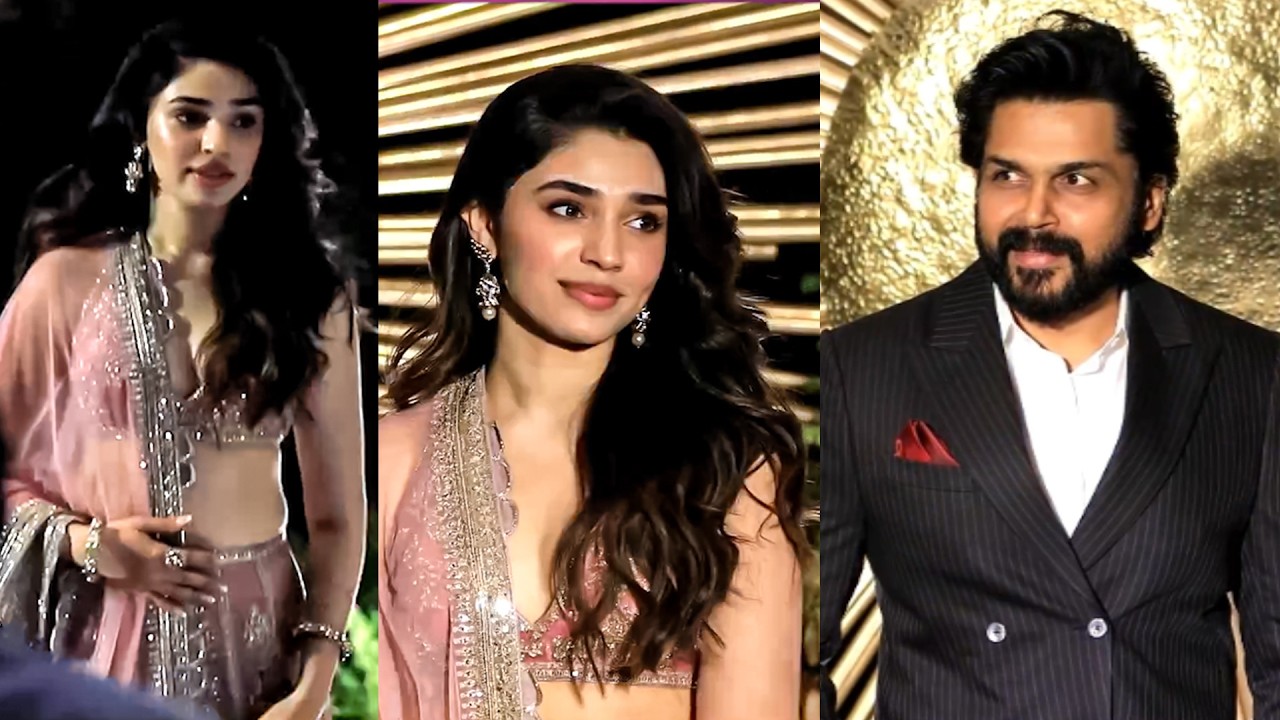 Hero Karthi  CREZY LOOKS Towords Krithi Shetty @ Vijay Deverakonda & Rashmika Mandanna Reception