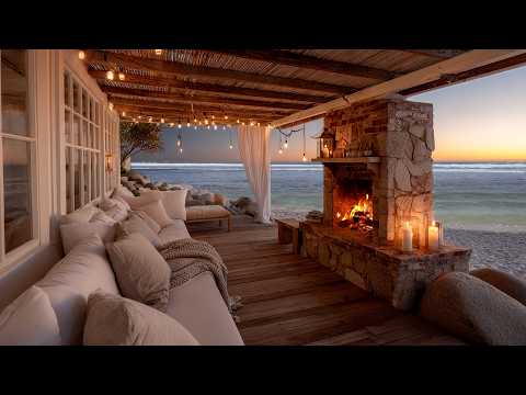 Ocean Breeze & Crackling Fire | Cozy Seaside Balcony | Instant Anxiety Relief 🌊