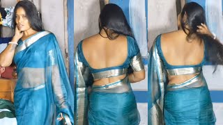 Download lagu Low Waist Saree Draping Style Posing in Teal Blue Silk Saree with Silver Border Traditional Look