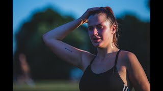 Alina and trampoline workout in the park in West London