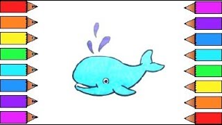 How to Draw and color a Blue Whale  Learn Coloring Pages for kids with Colored Markers