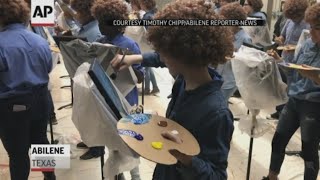 Texas students don wigs in tribute to Bob Ross screenshot 5