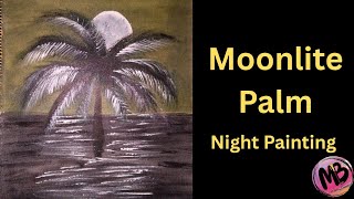 Painting a Moonlit Palm Tree by Water | Easy Night Landscape 🌴