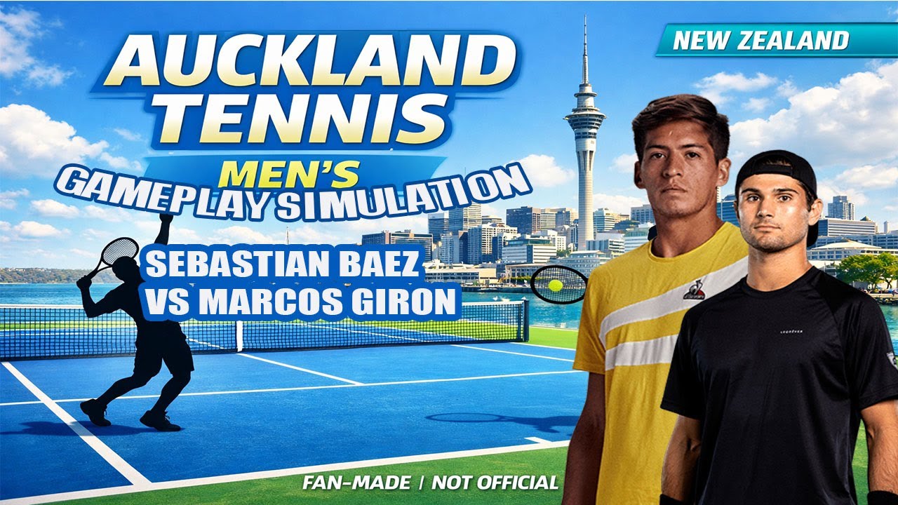 Sebastian Baez vs Marcos Giron | Auckland Tennis Men’s | Gameplay Simulation