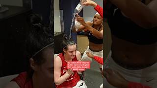Caitlin Clark got a water shower by her teammates for recording a triple double 👏