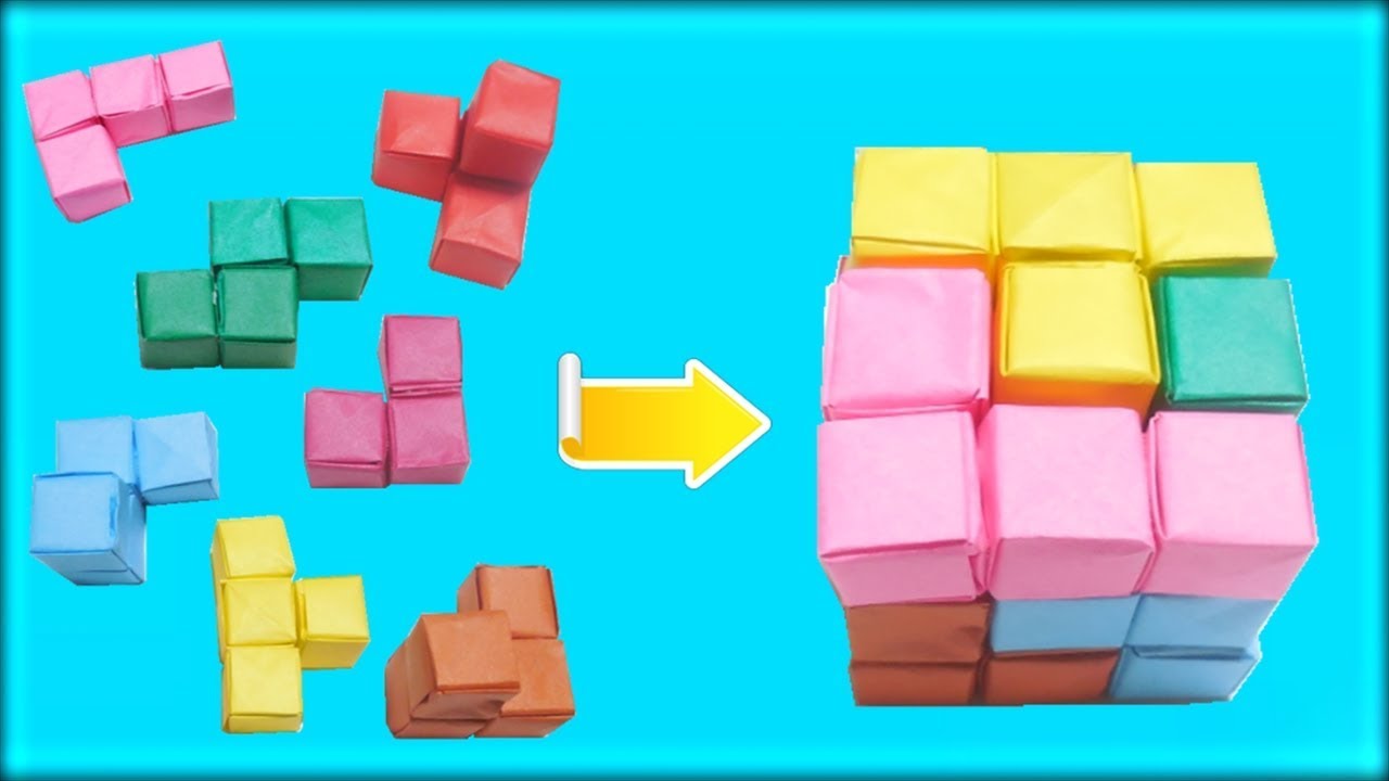 テトリス型キューブ 立体３dパズル の作り方 おりがみ Origami Tetris Cube ビルゲッツの折り紙 Youtube