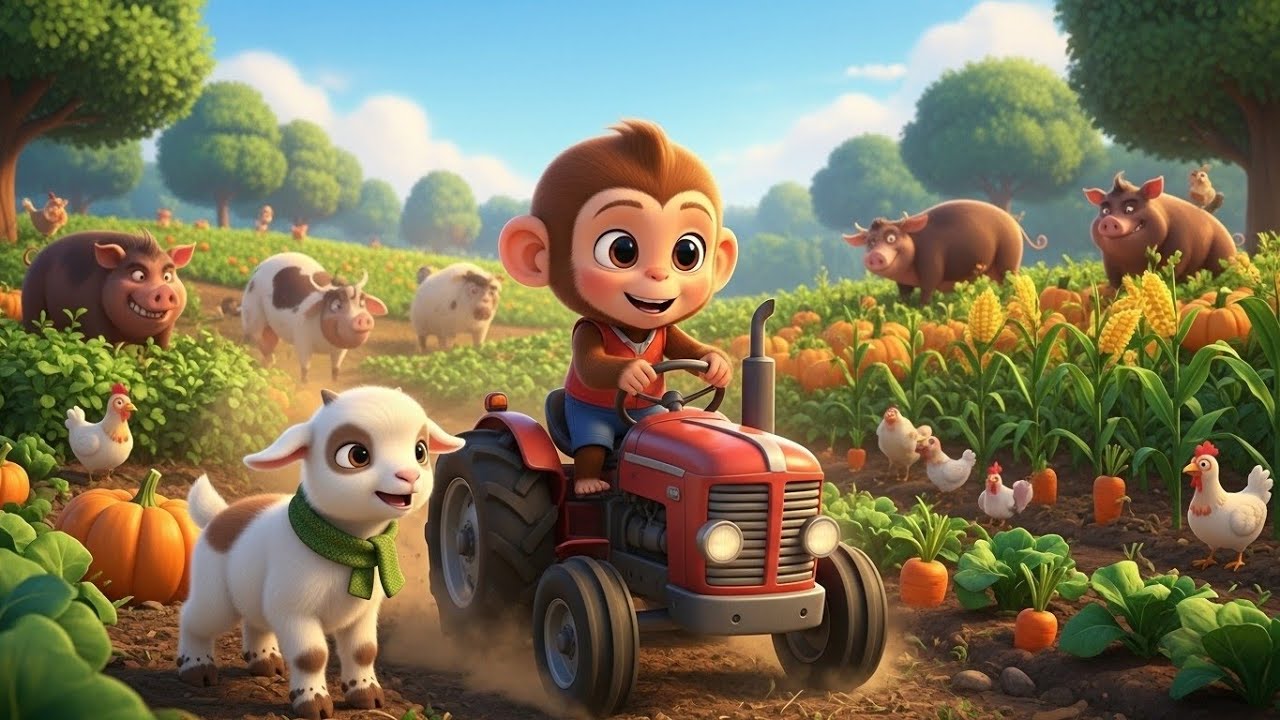 Baby Monkey Fixes the Tractor & Save Goat From Wild Pig 🐗 | Funny Farm Cartoon