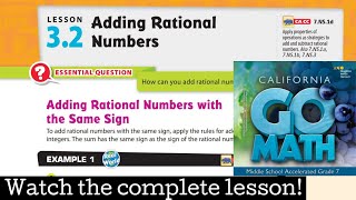 Lesson 3.2 Adding Rational Numbers
