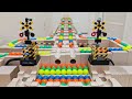 マーブルラン☆踏切を通過するビー玉＋透明パイプの発射台＋HABA＋キュボロ
